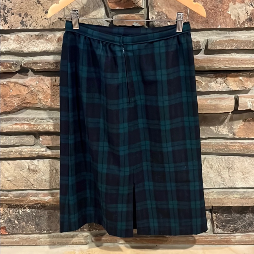 Vintage 80s Laura Ashley Black Watch Tartan Wool Skirt - Picture 3 of 5
